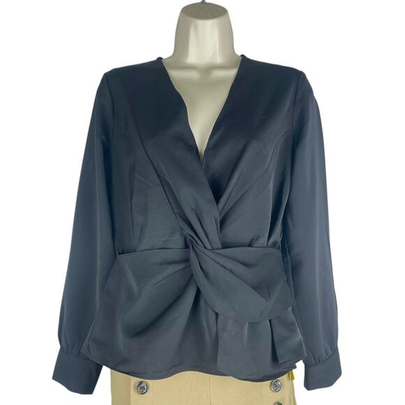 Express V Neck Long Sleeve Twist Front Top Black Size XS - Picture 4 of 9